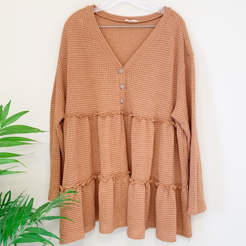 And The Why Long Sleeve Oversized Mustard Top Sz M